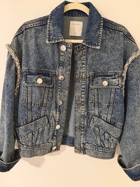 Sandro París Light Blue Crystal-Trim Denim Jacket
